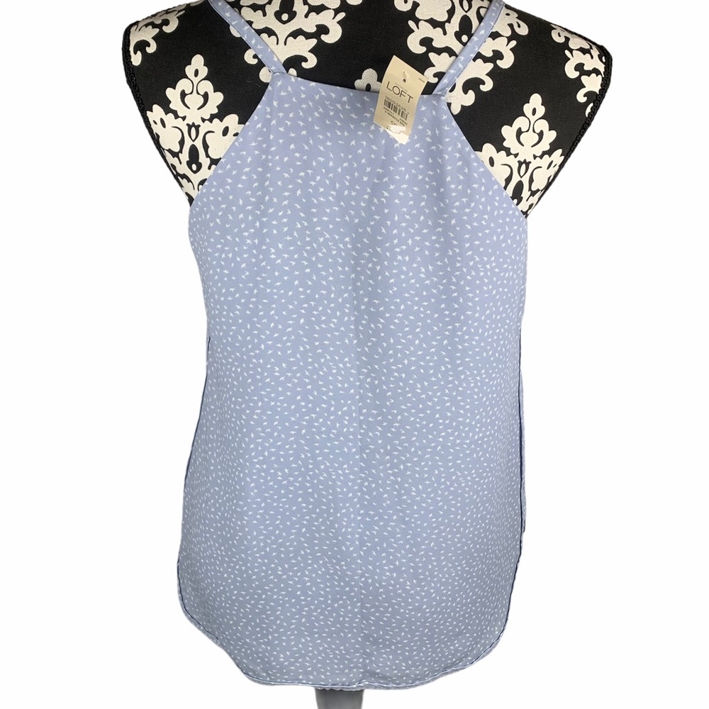 Loft Tank Bird Pattern Racer Back Blue White NWT - Picture 5 of 6